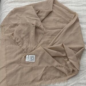 Toteme Taupe Wool Scarf with Fringe